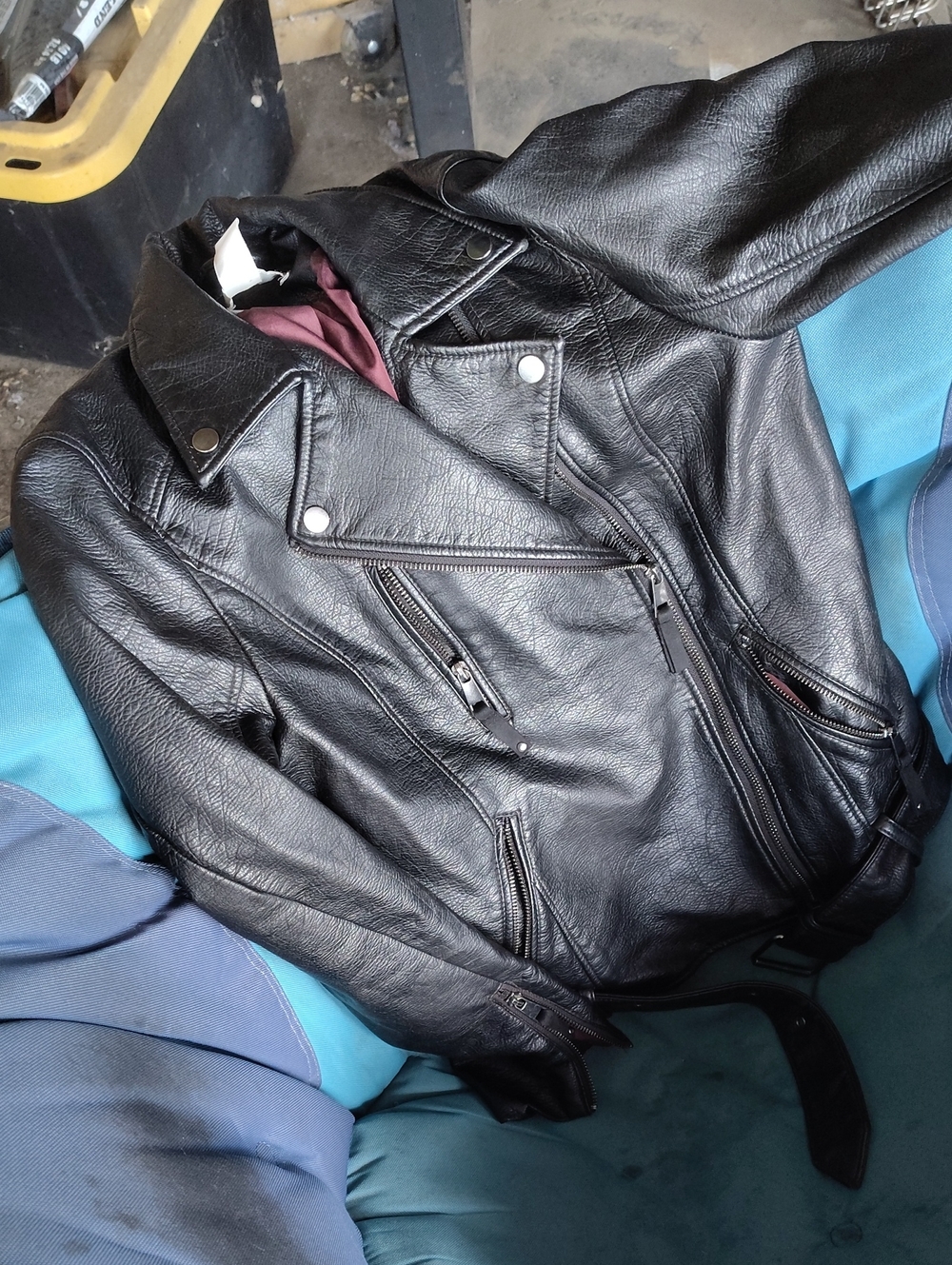 H&M Black Faux Leather Jacket with Burgundy Lining. MAKE AN OFFER